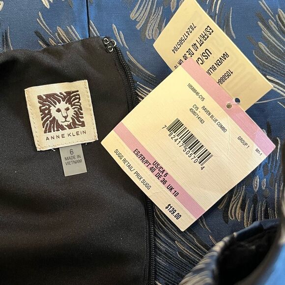 Ann Taylor Dead stock Blue Jacquard Satin Belted Sleeveless 50’s Style Cocktail - Picture 5 of 9